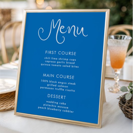 Poster Menu Whimsical manuscrit bleu