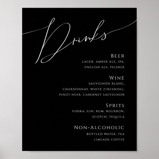 Poster Menu Whimsical Minimal Script Black Mariage Boisso (Devant)
