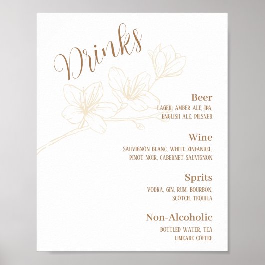 Poster Menu Whimsical Minimalist Script Mariage Boissons (Devant)