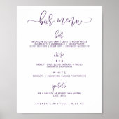 Poster Menus de barre mariage - Script de rebond (violet/ (Devant)
