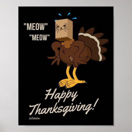 Poster MEOW MEOW BON THANKSGIVING drôle cadeau de vacance (Devant)