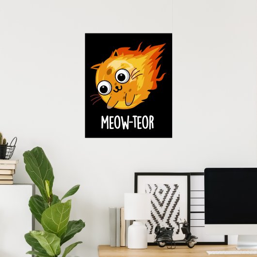 Poster Meow-teor Funny Meteor Pun Dark BG (Bureau à domicile)