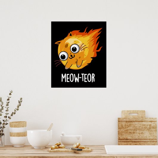 Poster Meow-teor Funny Meteor Pun Dark BG (Cuisine)