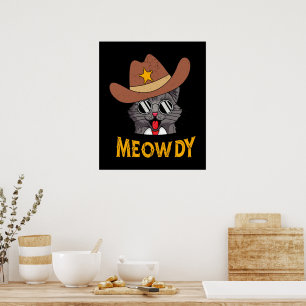 Poster Meowdy ! Funny Country Chat portant un Casquette d