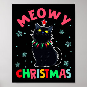 Poster Meowe Noël Noël Lumières Chat noir Pyjamas Fami