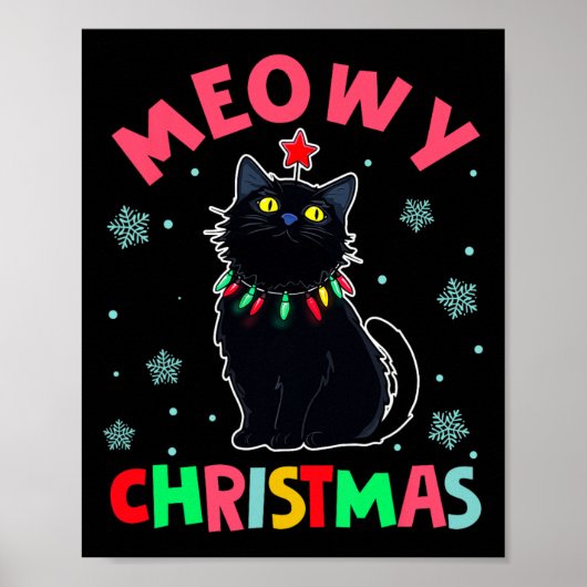 Poster Meowe Noël Noël Lumières Chat noir Pyjamas Fami (Devant)