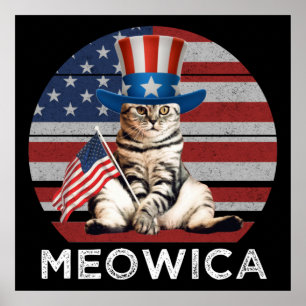 Poster Meowica 4 juillet chat américain patriotique