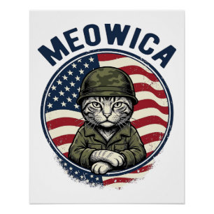 Poster Meowica Chat Patriotique Chemise Gravure Vintage D