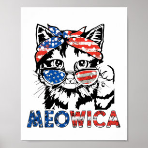 Poster Meowica Chat Sungles drapeau américain 4 juillet M