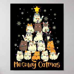 Poster Meowy Catmas Chat Arbre de Noël Xmas Filles Garçon