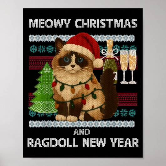 Poster Meowy Christmas Funny Ragdoll Cat Santa Hat Ugly S (Devant)