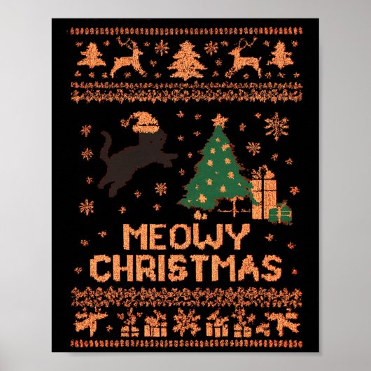 Poster Meowy Christmas Xmas Tree Cat Ugly Sweater Pajamas (Devant)