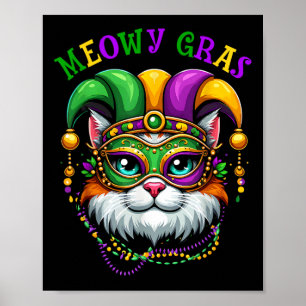 Poster Meowy Mardi Gras Funny Nola Propriétaire Amoureux
