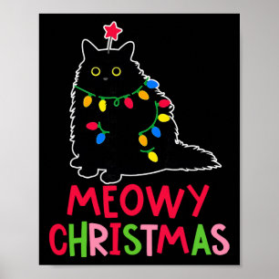 Poster Meowy Noël Xmas Lumières Chat Noir Pyjama Fami