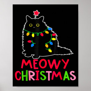 Poster Meowy Noël Xmas Lumières Chaussons Chat Noir Fami