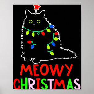 Poster Meowy Noël Xmas Lumières Pyjama Chat Noir Todd