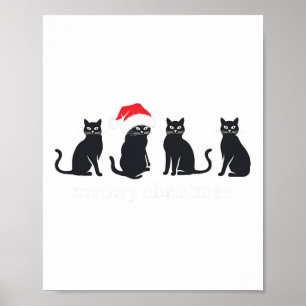 Poster Meowys Noël Chat Noir Chapeaux de Père Noël Présen
