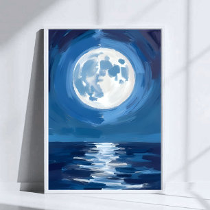 Poster Mer baignée de lune Réflexion aquarelle de la nu