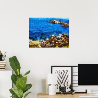 Poster Mer bleue et rivage rocheux style Van Gogh