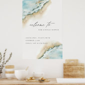 Poster Mer Côtière Vague Sable Plage Couples Douche Bienv (Cuisine)