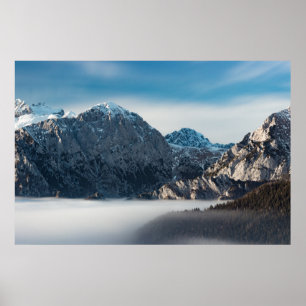 Poster Mer de brouillard et montagnes enneigées