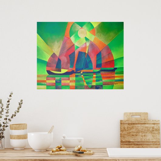 Poster Mer de vert avec des joncs Abstraits cubes (Cuisine)