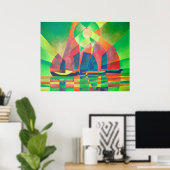 Poster Mer de vert avec des joncs Abstraits cubes (Bureau à domicile)