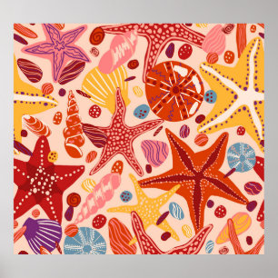 Poster Mer d'été scandinave : Starfish Motif