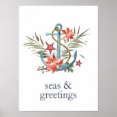 Poster Mer et salutations | Ancre de Noël nautique (Devant)