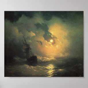 Poster Mer orageuse à la peinture marine de nuit