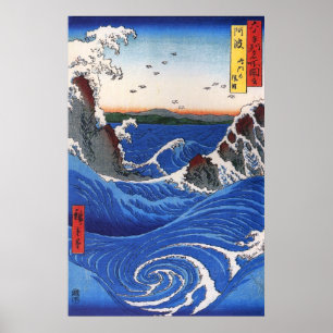 Poster Mer sauvage se brisant sur les rochers, Hiroshige