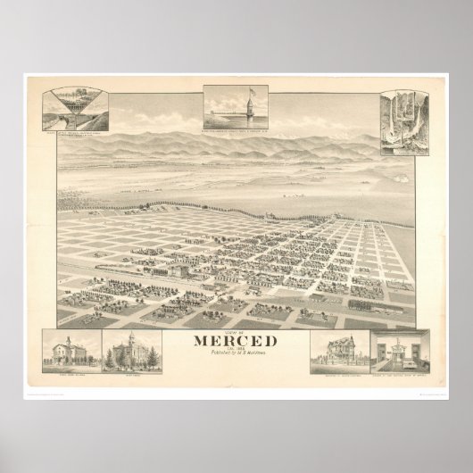 Poster Merced, CA. Panoramic Map 1888 (1062A) (Devant)