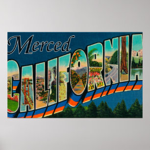Poster Merced, California - Large Letter Scenes