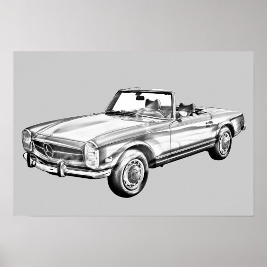 Poster Mercedes Benz 280 SL Illustration convertible (Devant)