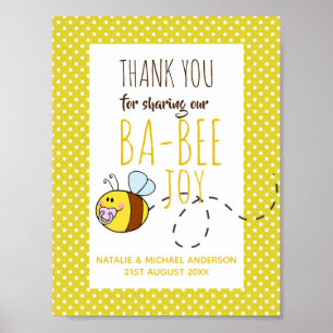 Poster Merci BA-BEE Baby shower Polkadot jaune