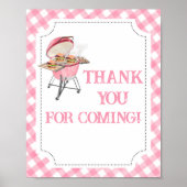 Poster Merci Baby shower BBQ Burger rose pour venir (Devant)