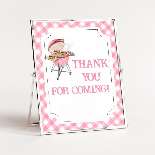 Poster Merci Baby shower BBQ Burger rose pour venir