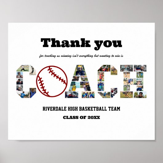 Poster Merci Coach Baseball Team Photo Collage (Devant)