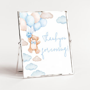Poster Merci de Baby shower à bulle d'ours bleu pour veni