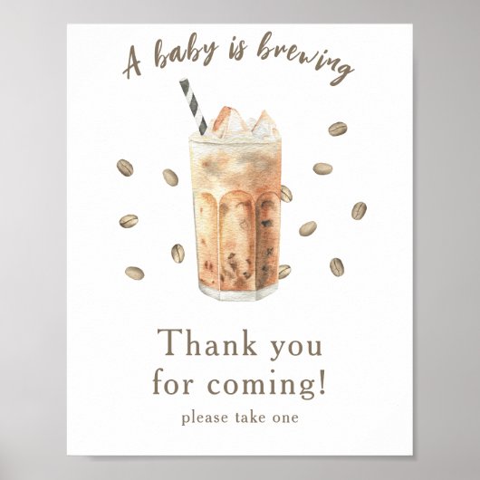 Poster Merci de baby shower de café glacé pour venir (Devant)