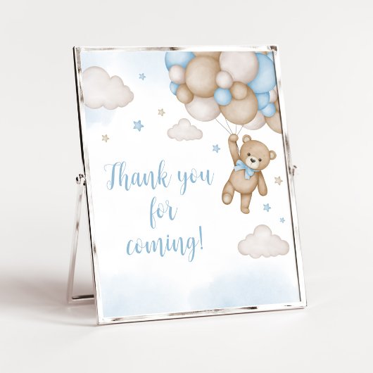 Poster Merci de Baby shower d'ours bleu pour venir