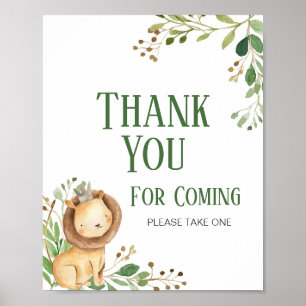 Poster Merci de Baby shower Lion vert pour venir