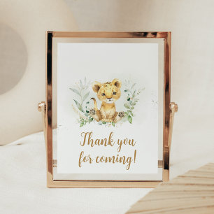 Poster Merci de Baby shower Lion vert pour venir