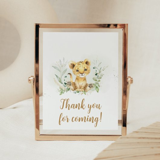 Poster Merci de Baby shower Lion vert pour venir