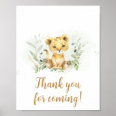 Poster Merci de Baby shower Lion vert pour venir (Devant)