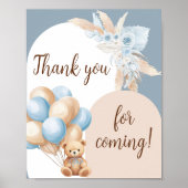 Poster Merci de ballon d'ours bleu Boho pour venir (Devant)