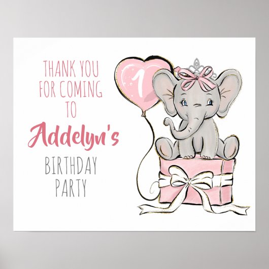 Poster Merci de fête d'anniversaire de la princesse Eléph (Devant)