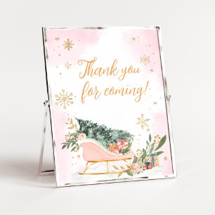 Poster Merci de flocon d'hiver rose or pour venir