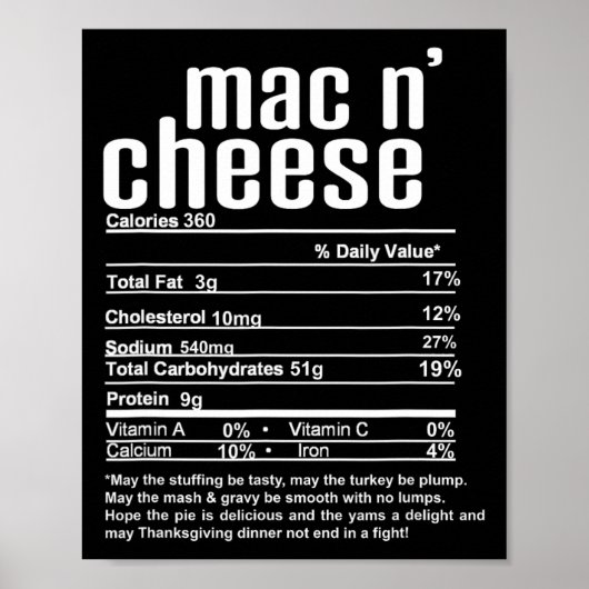 Poster Merci de Noël Mac N Cheese Information Nutritionne (Devant)