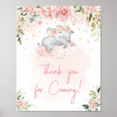 Poster Merci d'éléphant rose à fleurs pour venir (Devant)